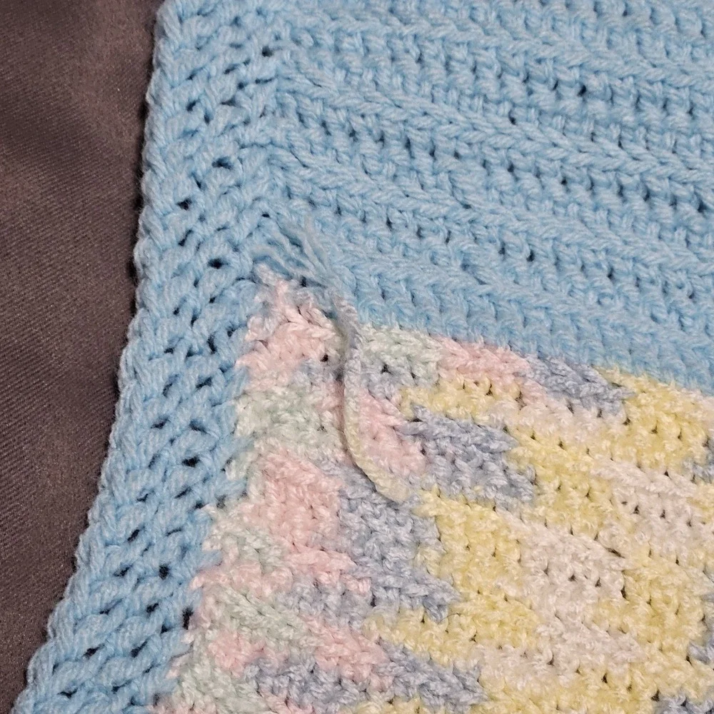Handmade Crochet Baby Blanket Blue Pastel Variegated Striped 26x35 Nursery
